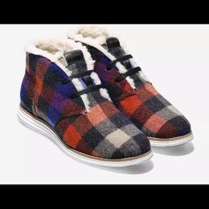 Womens COLE HANN Plaid Wool Sherpa Chukka Boots